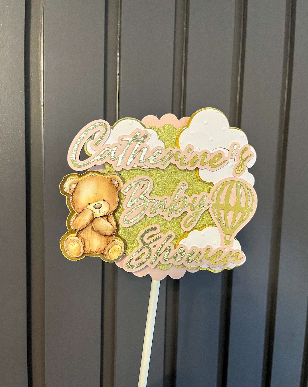 Pink Baby Shower Teddy Bear Cake Topper | We Can Bearly Wait | Custom ...