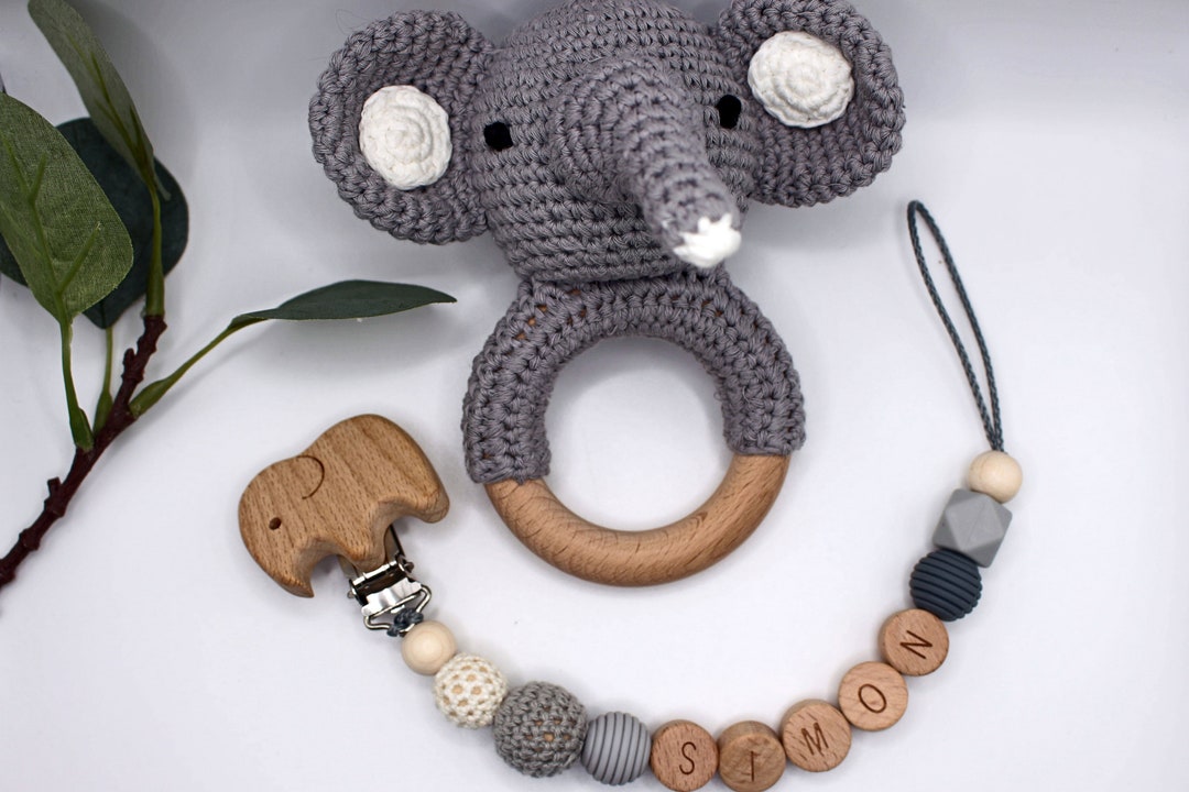Pacifier Rattle Pacifier Chain and Rattle With Small Cloth in the Set Elephant ...