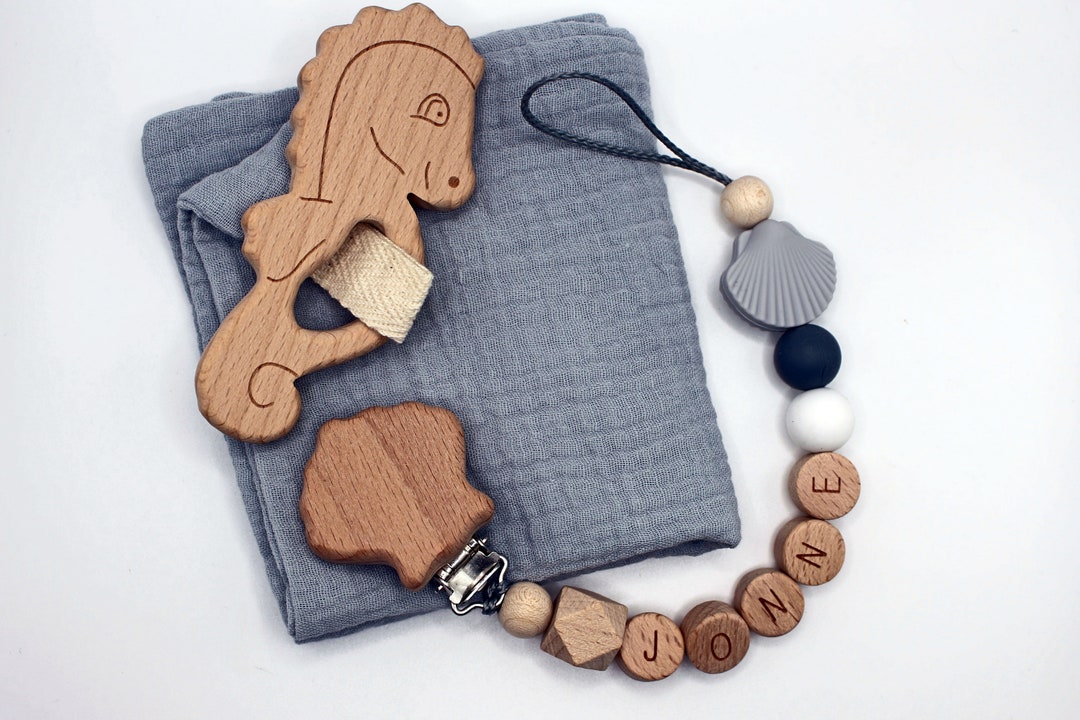 Unique Pacifier Chain Pacifier Chain With Shell, Small Cloth and Seahorse, Round Letters ...