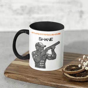 Personalised Steampunk Shotgun Mug – @ClayShootersClubhouse – 11oz Ceramic Mug with Black Handle