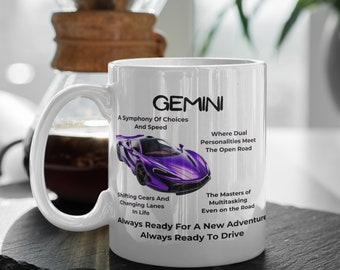 Gemini Star Sign Mug for Car Lovers 11oz Coffee Mug Gemini cars