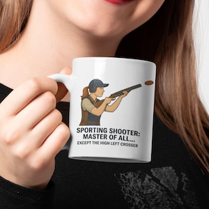 Sporting Shooter Mug – Master of All (Except…) – Funny Clay Shooting Mug for Women – 11oz Ceramic – Custom Nemesis Target Option