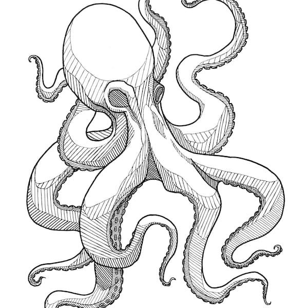 OCTOPUS Print - Geometric Octopus Fine Art Print | Animal Pen and Ink Drawing | Original Art Print | Linework Art | Nature Illustration