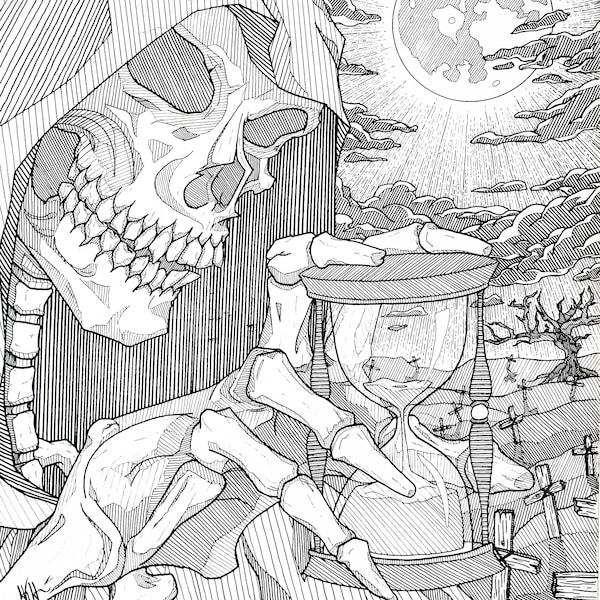 REAPER - Archival Print | Grim Reaper Fine Art Print | Pen and Ink Drawing | Original Art Print | Skeleton Art | Skull Drawing