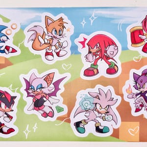 Sonic Sticker Sheet | Sonic Hedgehog, Shadow Hedgehog, Tails, Knuckles, Amy, Silver, Rouge, Blaze