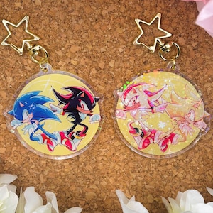 Sonic Shadow Hedgehog 2.5&#39; Acrylic Keychain/Charms | Double-Sided | Holographic Super Sonic Shadow