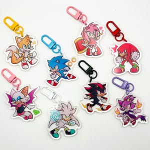 Portachiavi in acrilico da 2 pollici di Sonic / Sonic Hedgehog, Shadow Hedgehog, Tails, Knuckles, Amy, argento, rosso, Blaze