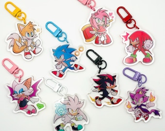Sonic 2 Inch Acrylic Charm Keychain | Sonic Hedgehog, Shadow Hedgehog, Tails, Knuckles, Amy, Silver, Rouge, Blaze