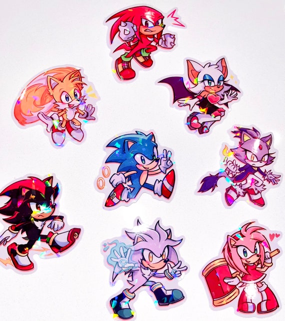 Sonic 2.5 Inch Holographic Stickers Sonic Hedgehog, Shadow Hedgehog, Tails,  Knuckles, Amy, Silver, Rouge, Blaze 