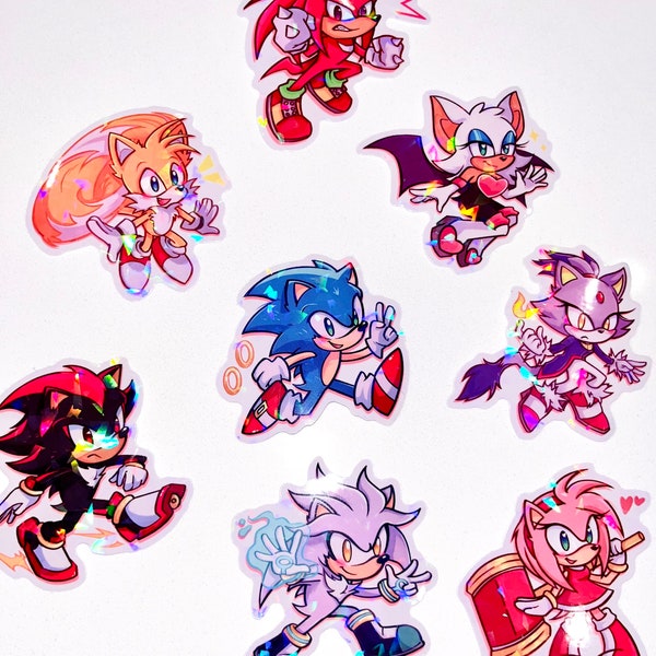 Sonic 2.5 Inch Holographic Stickers | Sonic Hedgehog, Shadow Hedgehog, Tails, Knuckles, Amy, Silver, Rouge, Blaze