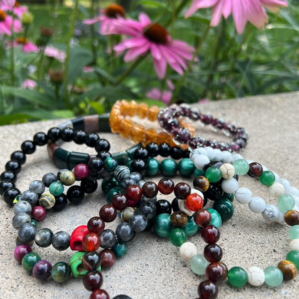 Natural Gemstone Stretch Bracelets, 8mm to 15mm beads and or irregular shaped beads.