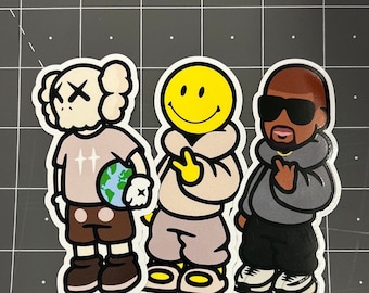 Kaws, Kanye West, & SMILEY Stickerpack/Abziehbilder. Streetwear Luxus Travis Scott Kid Cudi Lamar Don Toliver Lil Uzi Vert Playboy Carti Yeet