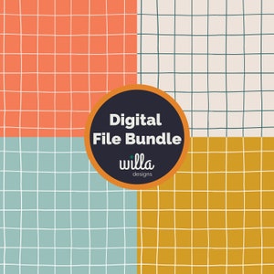 May include: Digital file bundle with four different grid patterns in coral, cream, blue, and yellow.