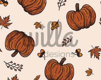 Archivo sin costuras de calabaza, patrón de superficie de otoño, archivo de ropa de bebé hecha a mano, patrón sin costuras de Acción de Gracias, Halloween sin costuras
