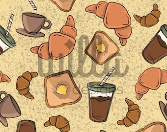 Archivo sin costuras de desayuno, patrón de superficie de otoño, brunch hecho a mano sin costuras, patrón sin costuras de otoño, patrón de superficie de comida de desayuno