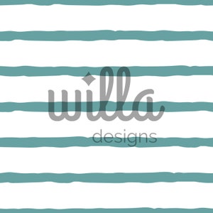 May include: A white background with teal blue horizontal stripes and the text "willa designs" in gray.