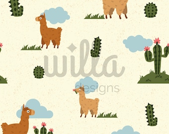Llama Seamless File, boho Llama pattern, Boy Seamless Pattern, fondo de pantalla sin costuras, archivo sin costuras de cactus, patrón de tela de cactus, patrón de niña