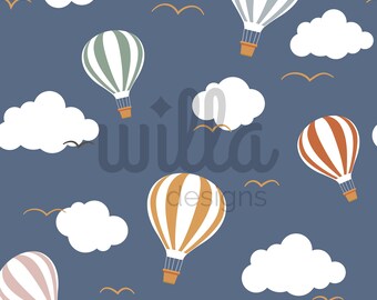 Patrón sin costuras de globo de aire caliente, patrón sin costuras de globo pastel, diseño de patrón de niño, diseño de archivo de tela, patrón de papel tapiz, patrón de niña