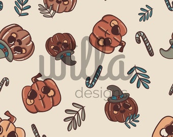 Cute Pumpkin Seamless File, Fall Surface Pattern, File Handmade, Baby Clothes, Thanksgiving Seamless Pattern, Halloween Seamless