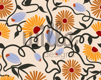 Flowers seamless pattern, fall floral surface pattern, wallpaper pattern, fall colors, handmade seamless, clothing supply file,