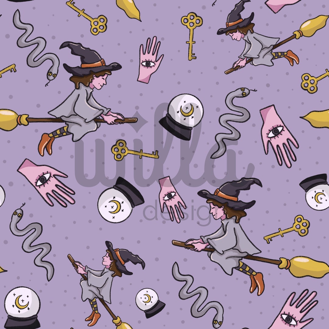 Silly Witch Pattern Witch Seamless File, Halloween Surface Pattern, Spooky Pattern ...