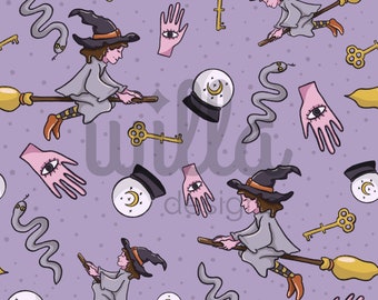 Witch Seamless File, Halloween Surface Pattern, spooky pattern, Handmade file,  Baby Clothes, girls pattern