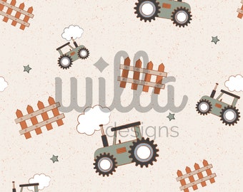 Tractor Seamless File, fall farm seamless pattern, fall pattern design, fabric file design, girl seamless pattern