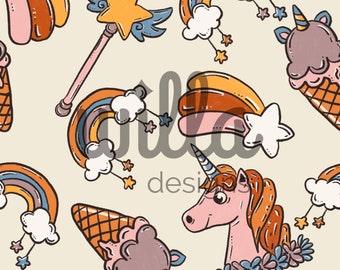 Patrón sin costuras de unicornio, patrón de superficie de princesa, patrón de superficie de unicornio, rosa, archivo digital, impresión de tela de niña, unicornio dibujado a mano