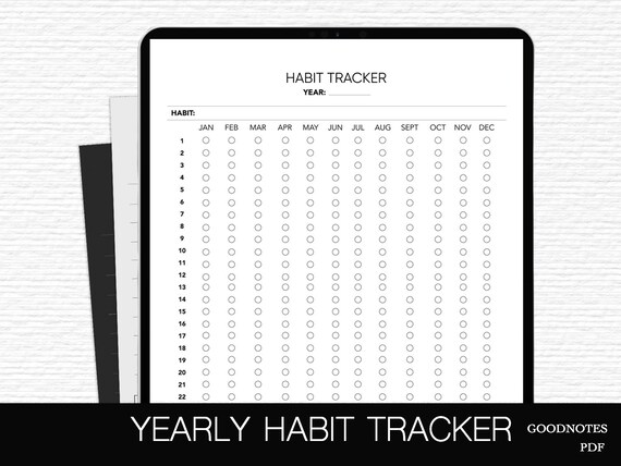 Yearly Habit Tracker Digital Habit Tracker for IPad Routine Builder Digital notepad self care habit worksheet Digital Goal Tracker Tablet