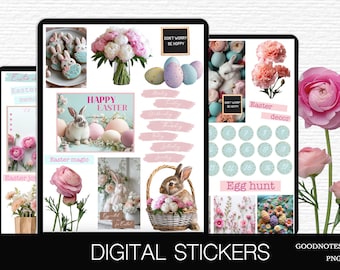 Easter Digital Planner Stickers Digital Sticker Book Easter Goodnotes Stickers Spring Festive Stickers Goodnotes Planner PNG Floral stickers