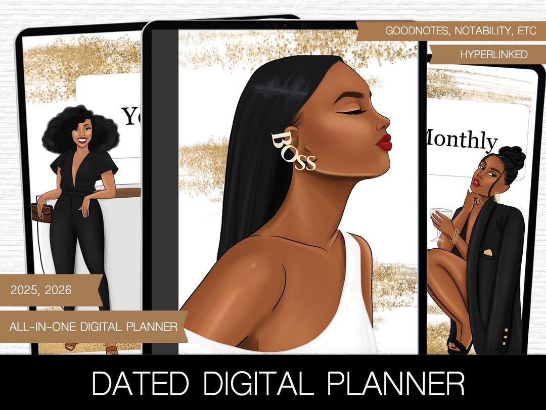 Black Girl Digital Planner 2025 2026 Dated iPad Journal Goodnotes ...