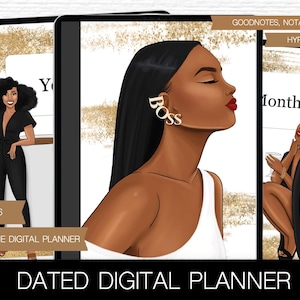 Black girl Digital Planner 2025 2026 Dated ipad journal Goodnotes Yearly planner Weeklly Notability Digital journal daily vertical notebook
