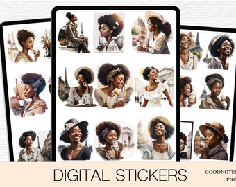 GoodNotes Stickers, Black girl stickers, Paris vision board, African American stickers, GoodNotes Planner, iPad Stickers