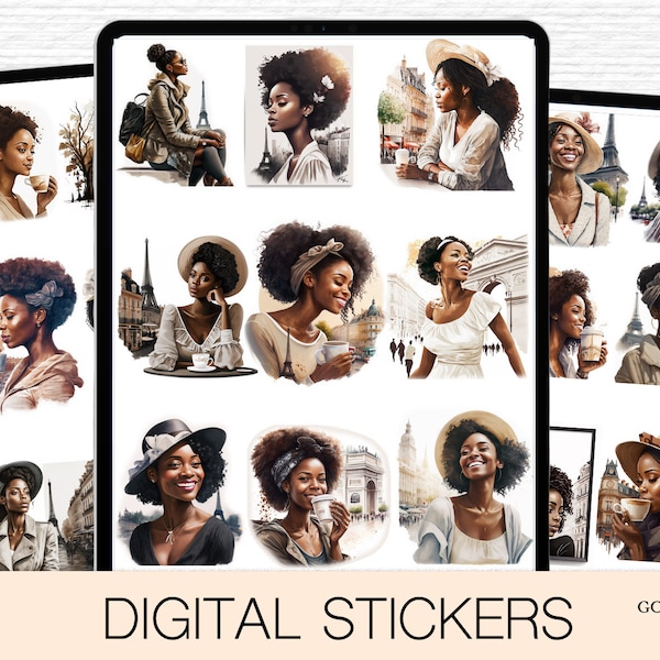 GoodNotes Stickers, Black girl stickers, Paris vision board, African American stickers, GoodNotes Planner, iPad Stickers