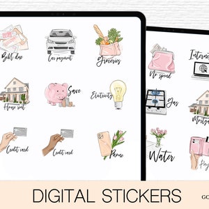 Bills Icons Goodnotes Planner Stickers, Electricity sticker, Water digital Sticker, Car payment, Gas sticker rent sticker daily bills
