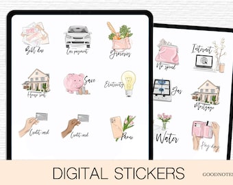 Bills Icons Goodnotes Planner Stickers, Electricity sticker, Water digital Sticker, Car payment, Gas sticker rent sticker daily bills