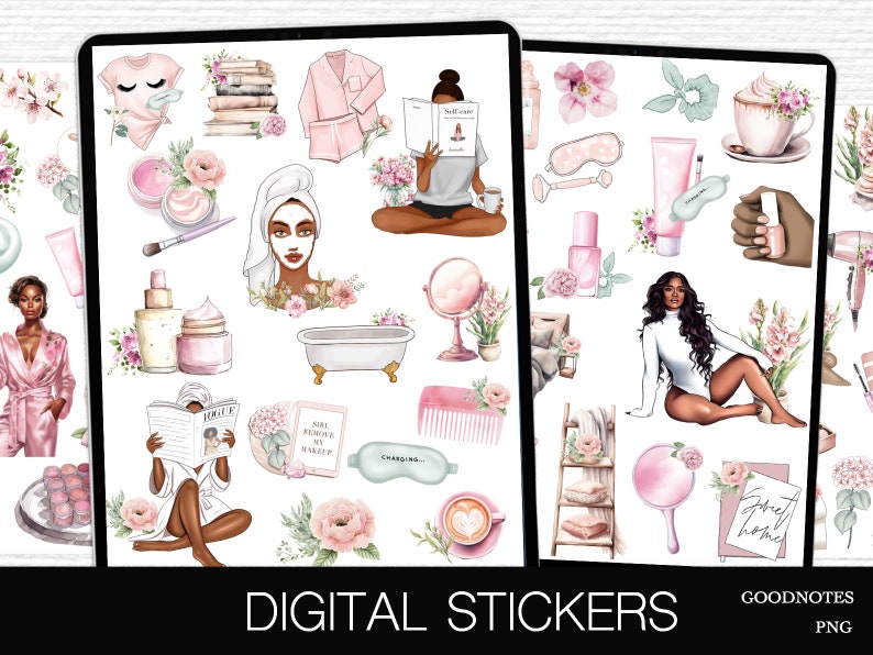 Black Girl Self Care Stickers for Goodnotes PNG Beauty Planner Stickers ...