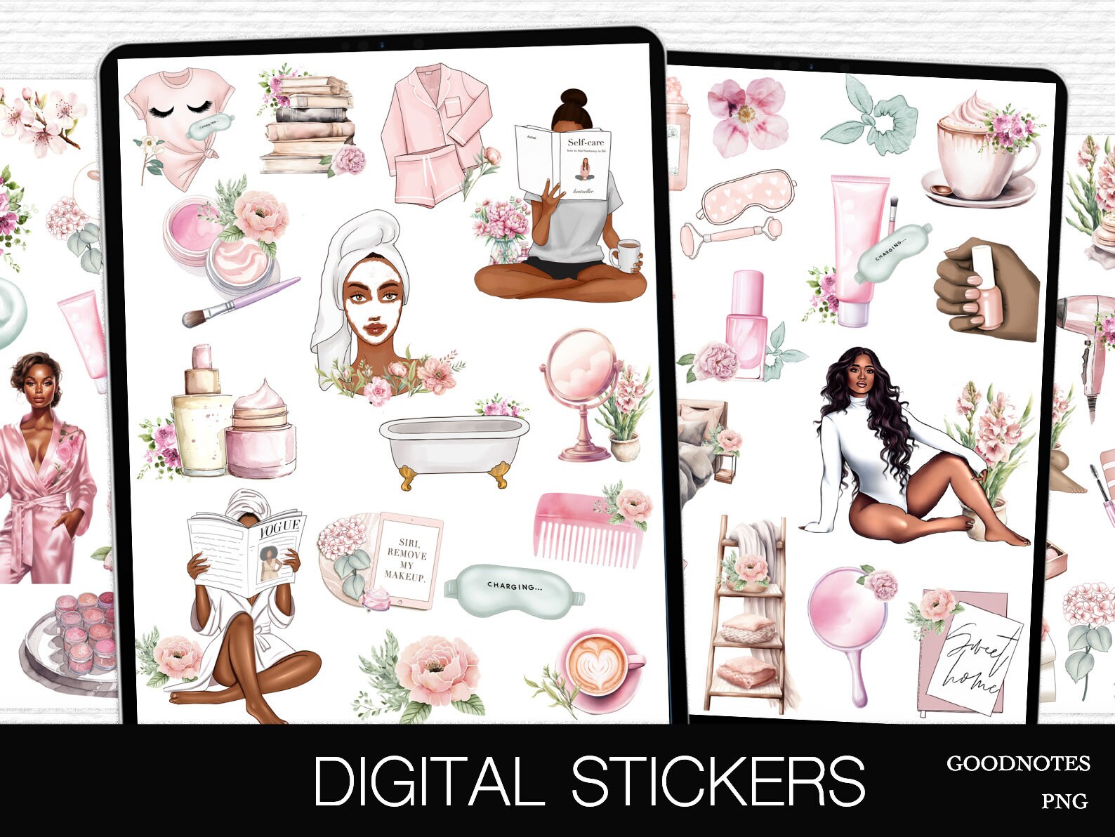 Black Girl Self Care Stickers for Goodnotes PNG Beauty Planner Stickers ...