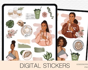 Precropped GoodNotes 2025 sticker pack GoodNotes Stickers African American stickers GoodNotes Planner deco Cute Black girl iPad Stickers PNG