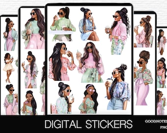 Black girl Stickers Precropped GoodNotes stickers for Black Women African American Woman Boss lady digital planner stickers journal PNG file