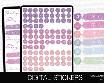 Pink Purple Date Dot Digital Stickers Pastel Pre-cropped Individual PNGs Goodnotes Sticker Sheet Planner Digital Stickers Bullet Journal Kit