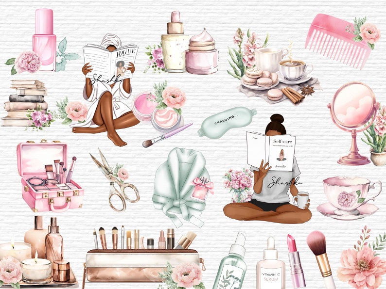 Black Girl Self Care Stickers for Goodnotes PNG Beauty Planner Stickers ...