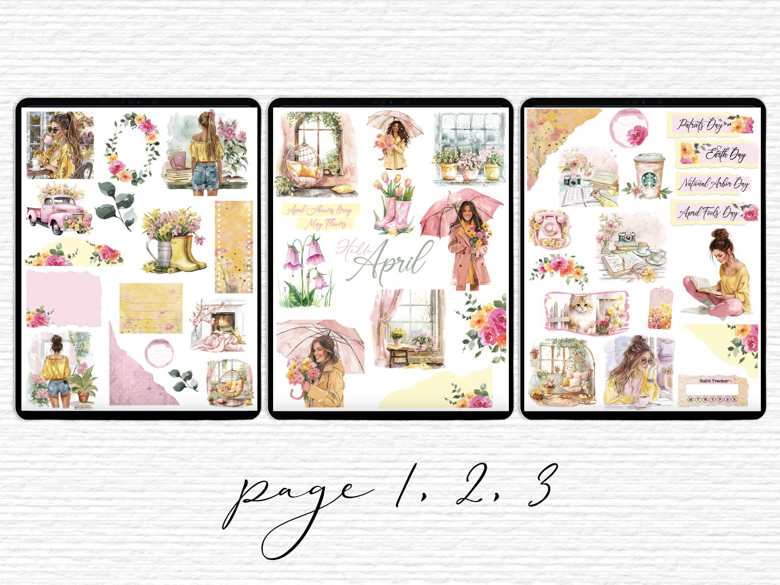 April Digital Planner Sticker for Goodnotes Pink Yellow Floral iPad ...