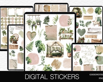 Botanical Digital Stickers Boho Pre-cropped Goodnotes Stickers Plant Digital Planner Stickers Journal Scrapbooking decoration Notability PNG