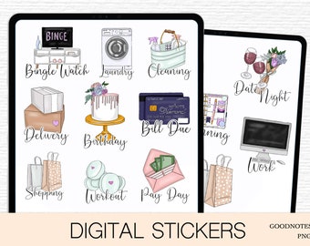 General planner icons Everyday life icon goodnotes stickers 2025 notability digital stickers precropped png files Daily icons activities PNG