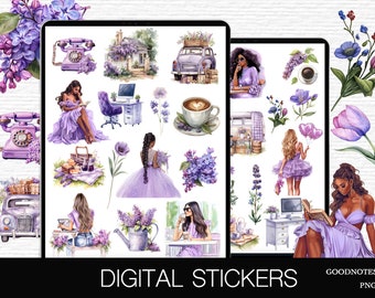 April Digital Stickers Lilac Goodnotes Embellishments Purple Spring Flowers Everyday Pack Precropped Planner Sticker Bundle Spring Stickers