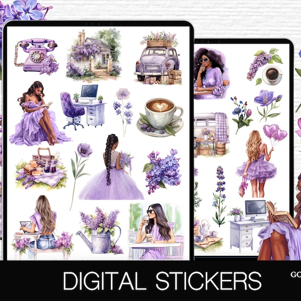 April Digital Stickers Lilac Goodnotes Embellishments Purple Spring Flowers Everyday Pack Precropped Planner Sticker Bundle Spring Stickers