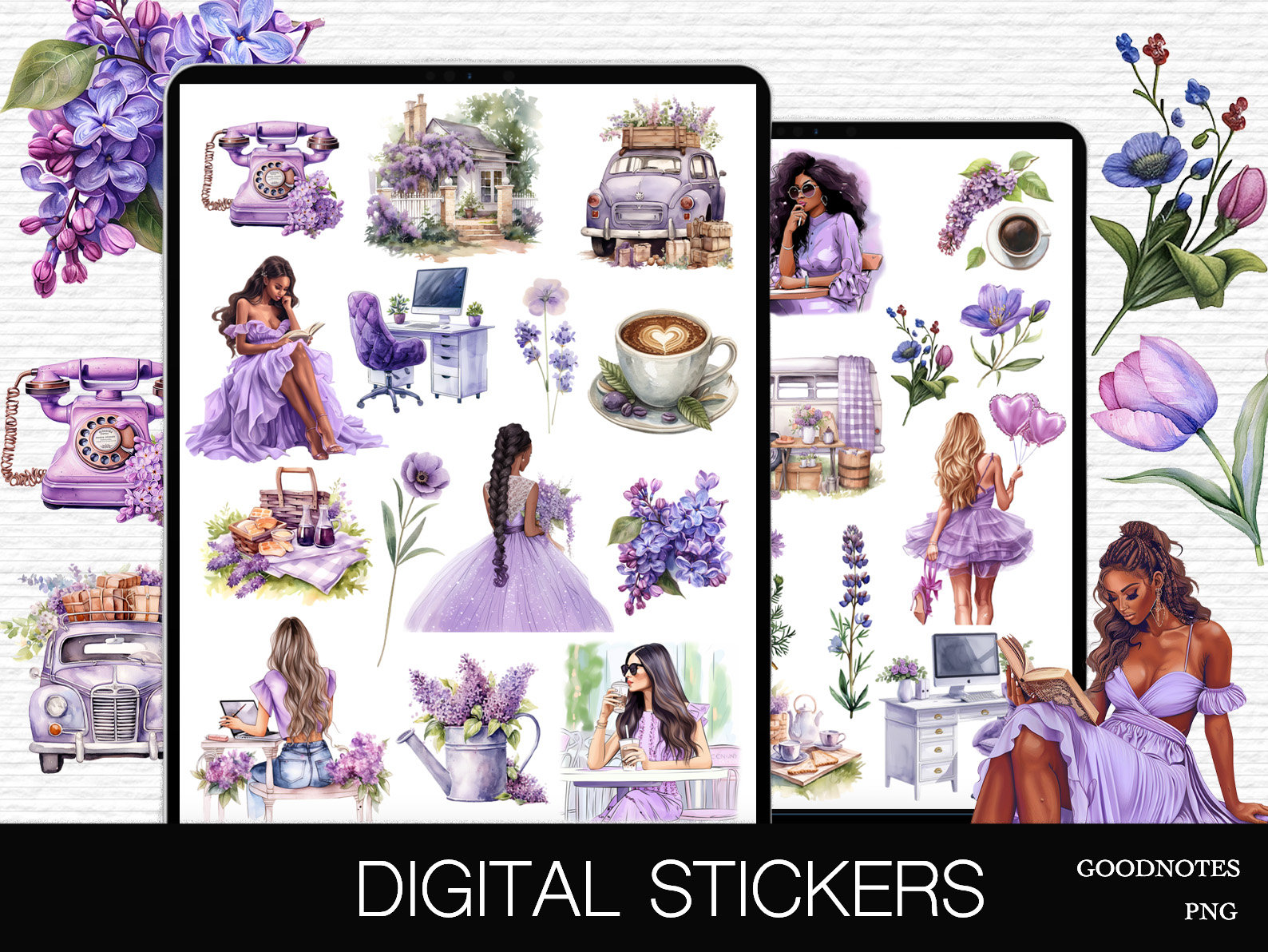 April Digital Stickers Lilac Goodnotes Embellishments Purple Spring Flowers Everyday Pack Precropped Planner Sticker Bundle Spring Stickers