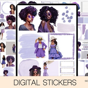 Goodnotes Stickers Digitale Sticker mit schwarzen Mädchen in Lila Goodnotes 5 Planner Digital Planner 2025 GoodNotes Planner iPad Pro deco