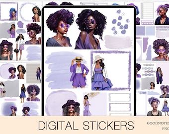 Adesivi Goodnotes Adesivi digitali con ragazze nere in viola Goodnotes 5 Planner Planner digitale 2025 GoodNotes Planner iPad Pro deco